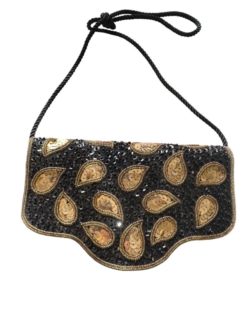 Partners Meryvns Black Velvet Beaded Paisley Evening Clutch Handbag - Picture 4 of 5